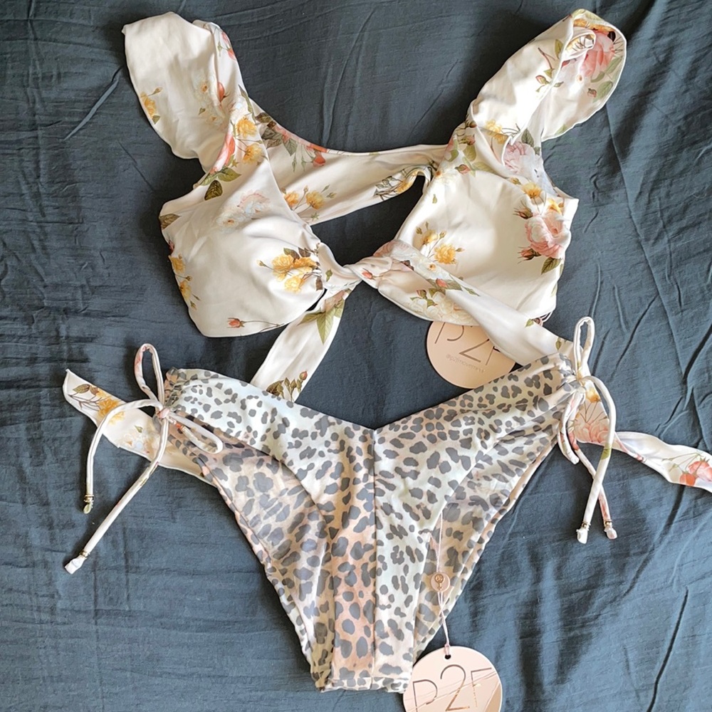 Floral and Leopard Print Women's Swim Set